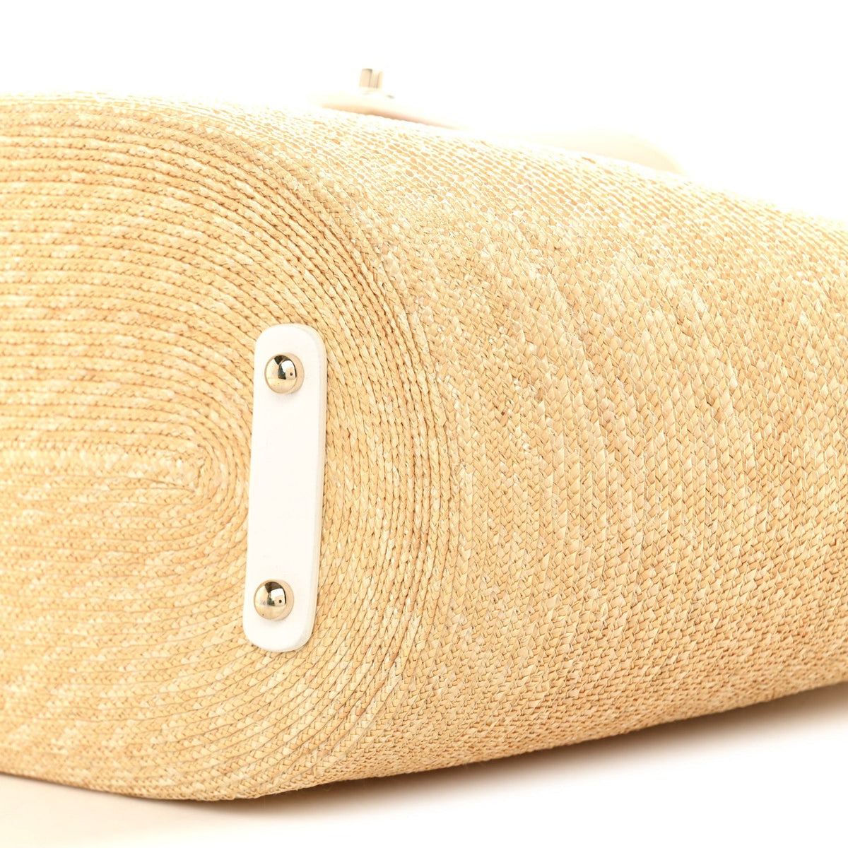 Raffia Braided Lambskin Large Wicker Tote Beige White