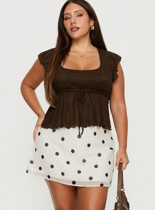 Adelaida Ruffle Mini Skirt Cream Polka Curve
