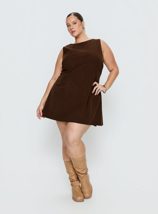 Alfalfa Corduroy Mini Dress Chocolate Curve