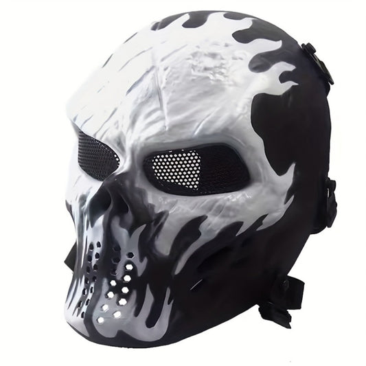Skeleton Mask Halloween Costume Polyester Black White Camouflage Design for Adults Ages 18+ – Outdoor Cycling Cosplay Themed Party Role Play Accessory, Silvery Grey