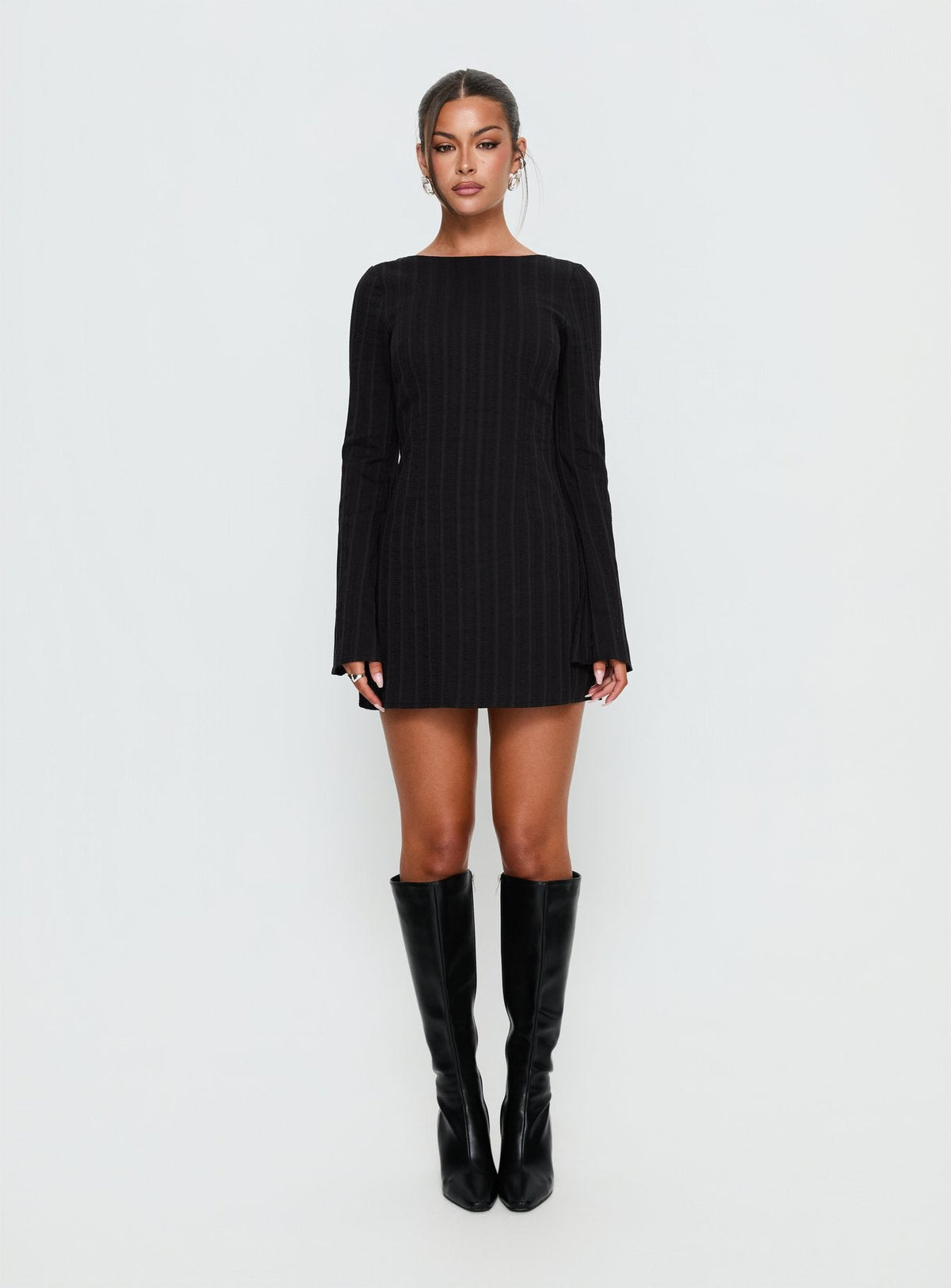 Alfalfa Long Sleeve Mini Dress Black