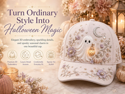 π 3D Halloween Embroidery Cap | Spooky Cute Adjustable Hat for Fall Outfits, Daily Styling & Halloween Parties