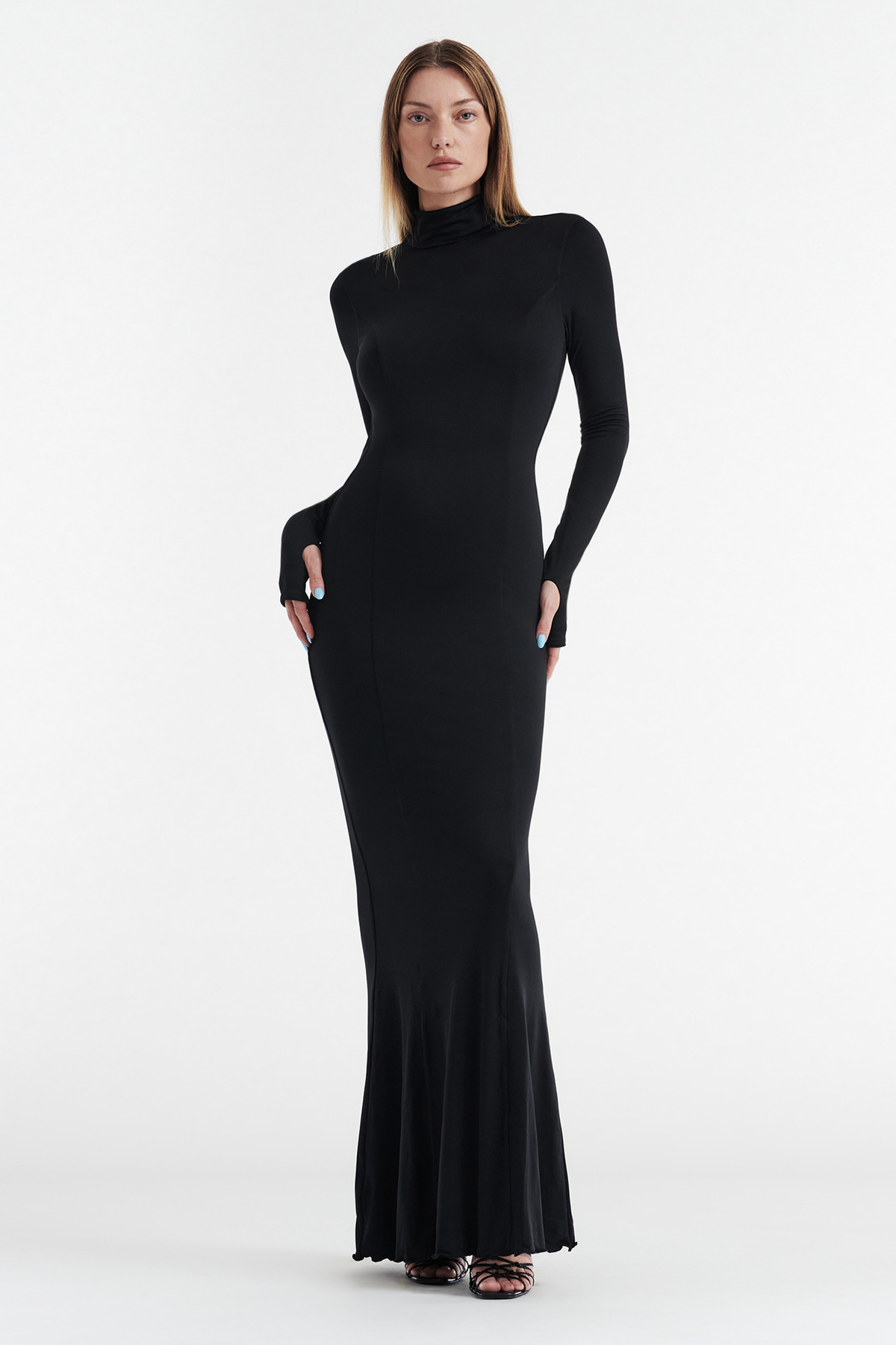 AUDREY TURTLENECK LONG SLEEVE MAXI DRESS - BLACK
