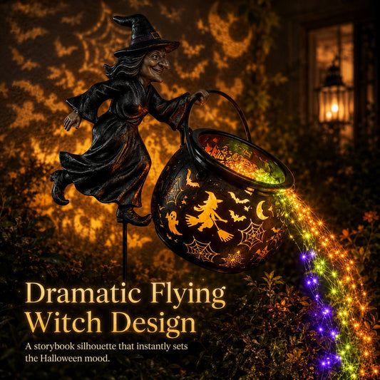 🎃Glowing Witch Cauldron Garden Stake Light – Magical Rainbow Halloween Yard Decor 🧙♀️✨