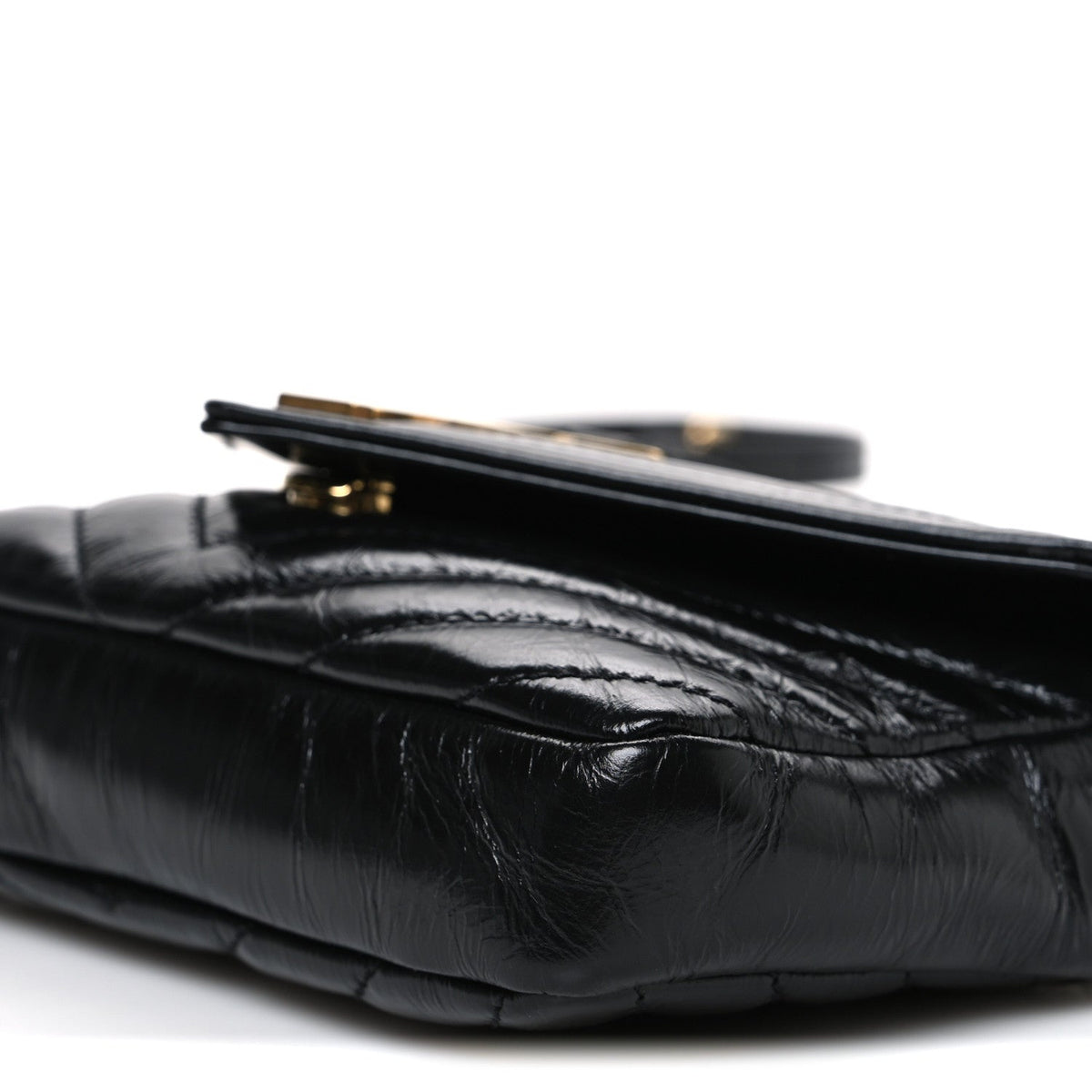 Shiny Calfskin Matelasse Chevron Monogram Mini College Bag Black