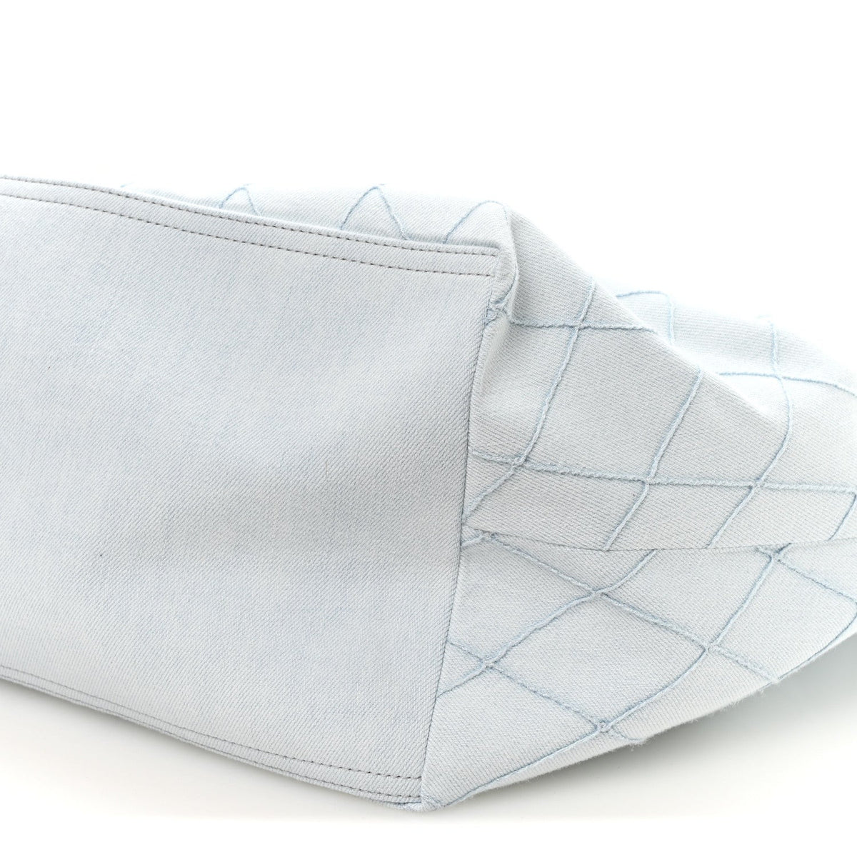 Denim Calfskin Quilted Coco Beach Small Shopping Tote Light Blue Brown