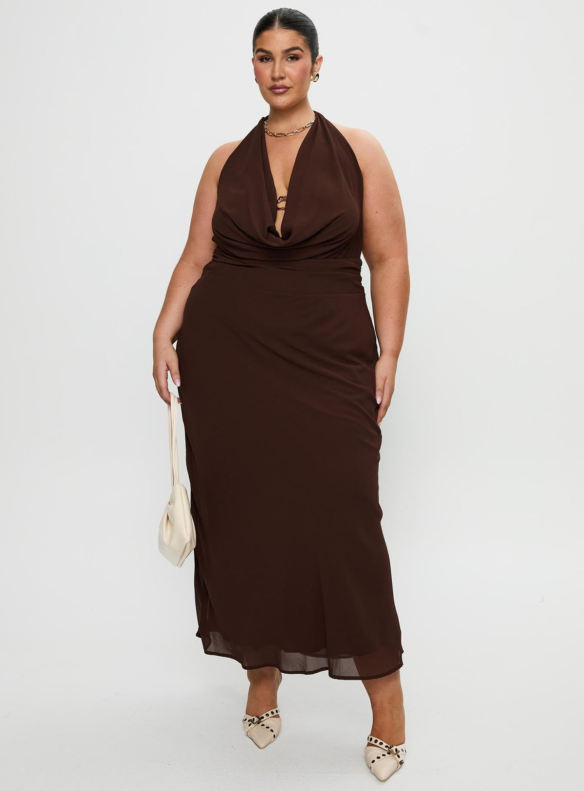 Alejandria Cowl Neck Maxi Dress Chocolate Curve