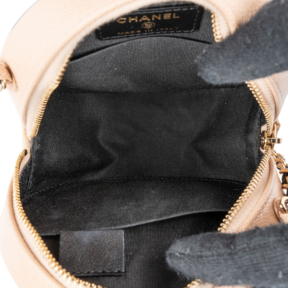 Chanel Quilted Caviar Leather CC Filigree Round Crossbody Bag