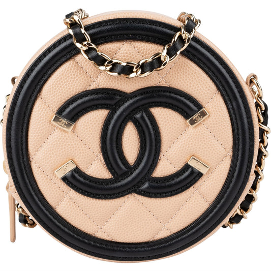 Chanel Quilted Caviar Leather CC Filigree Round Crossbody Bag