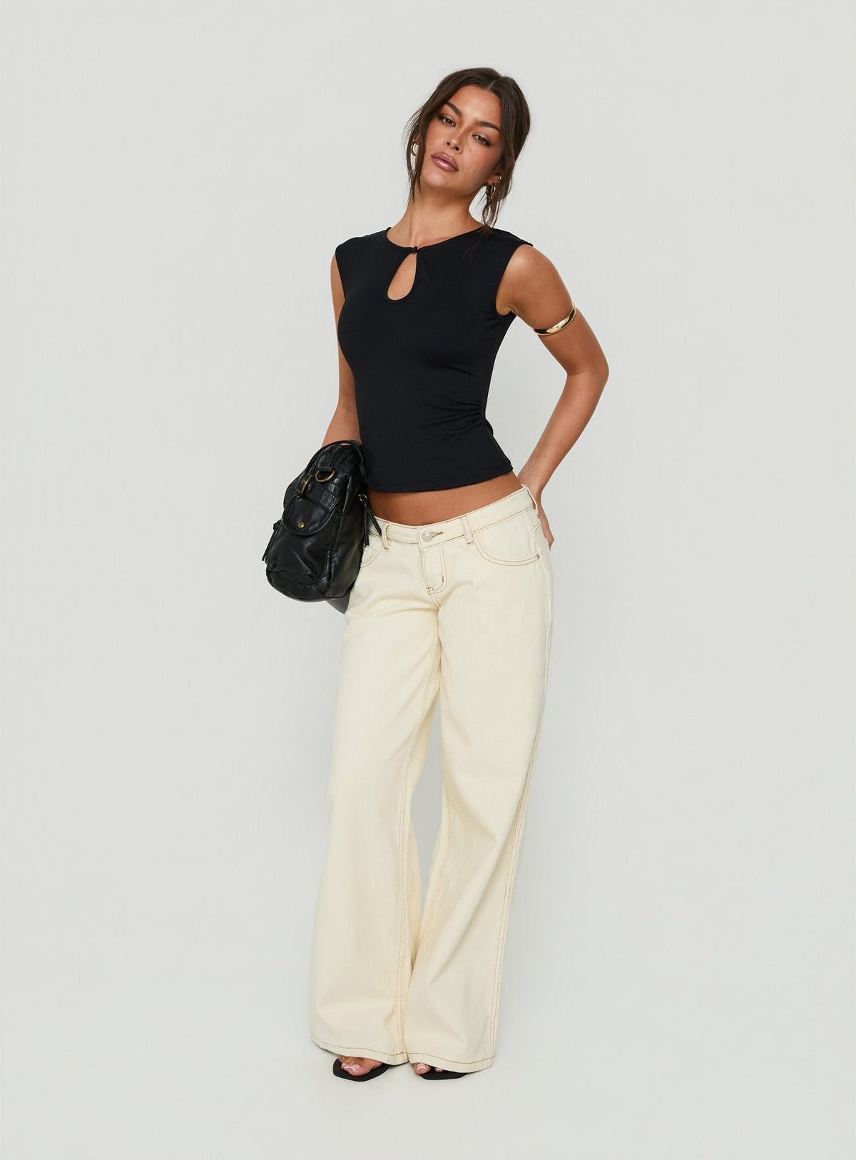 Ailana Cinched Keyhole Top Black