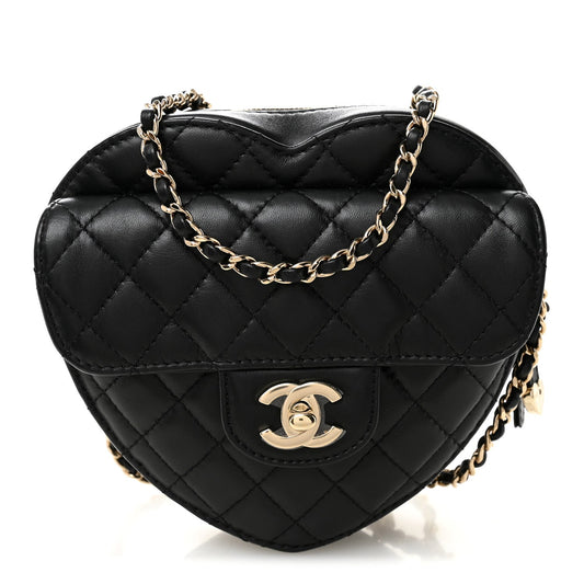 Lambskin Quilted CC In Love Heart Bag Black