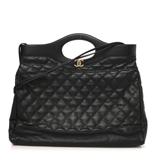 Lambskin Quilted Large 31 Shopping Bag Black