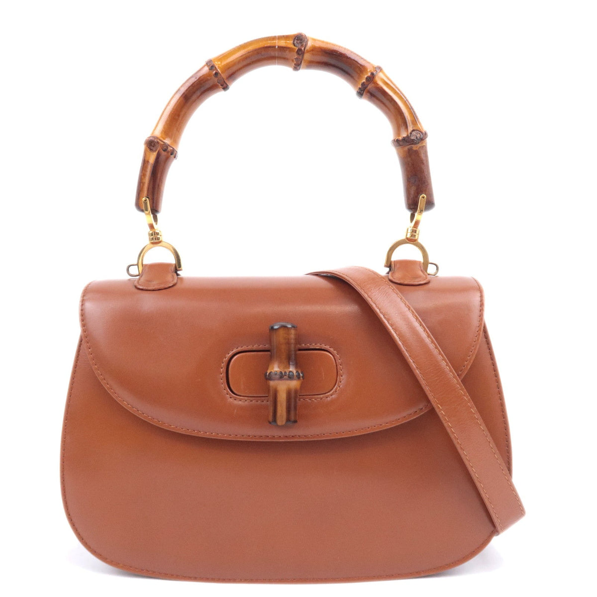 GUCCI Bamboo 2Way Leather Handbag Brown 000.2046.0633