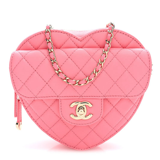 Lambskin Quilted Large CC In Love Heart Bag Pink