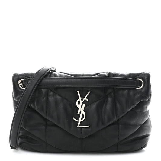 Lambskin Quilted Small Loulou Puffer Monogram Chain Satchel Black