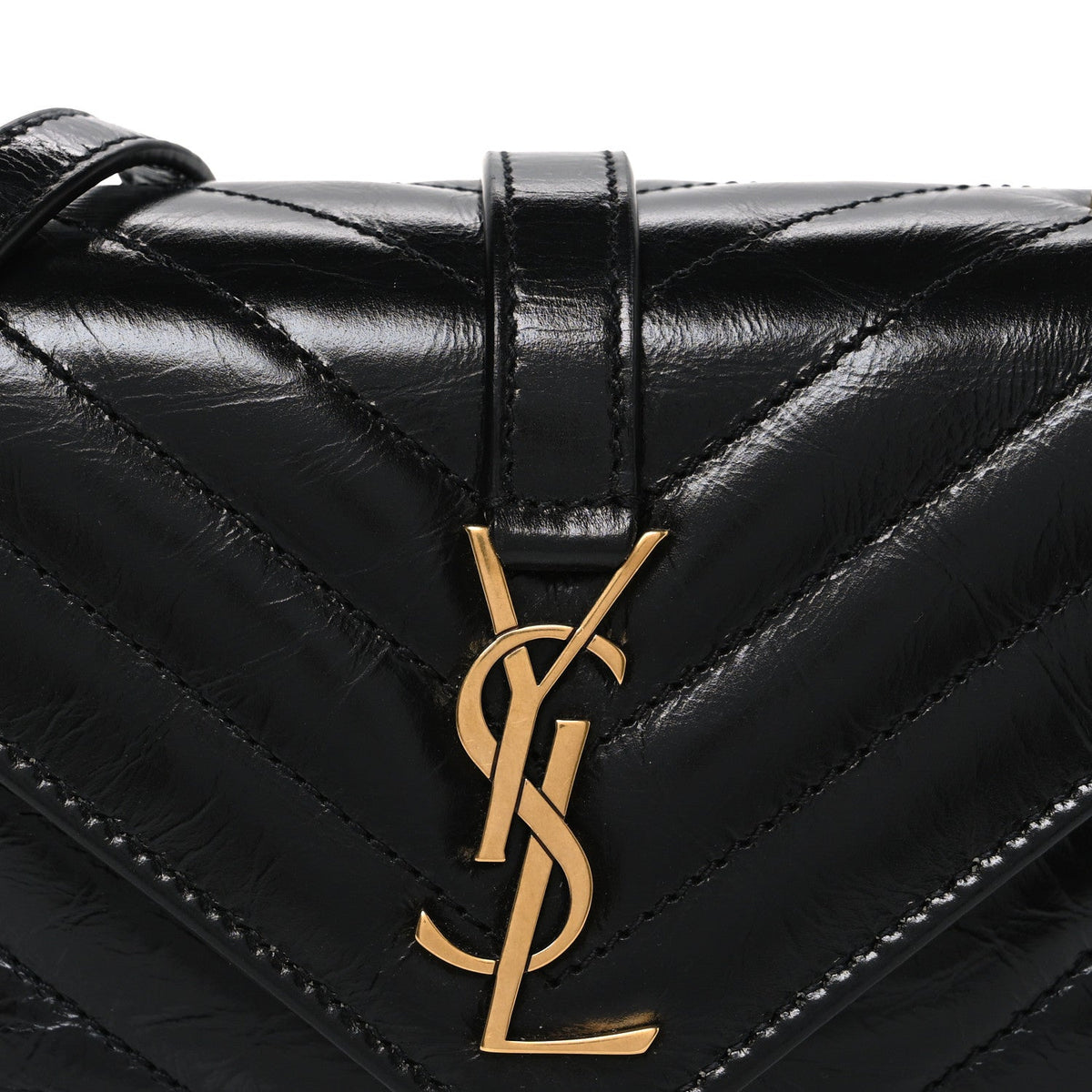 Shiny Calfskin Matelasse Chevron Monogram Mini College Bag Black