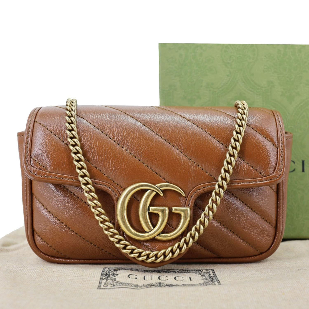 GUCCI GG Marmont Super Mini Matelasse Leather Crossbody Bag Brown 476433