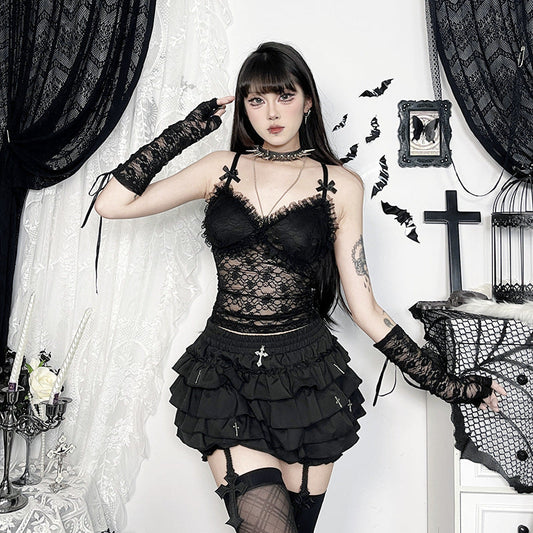 Lace Triangle Cup Cami Top for Modern Goth Aesthetic