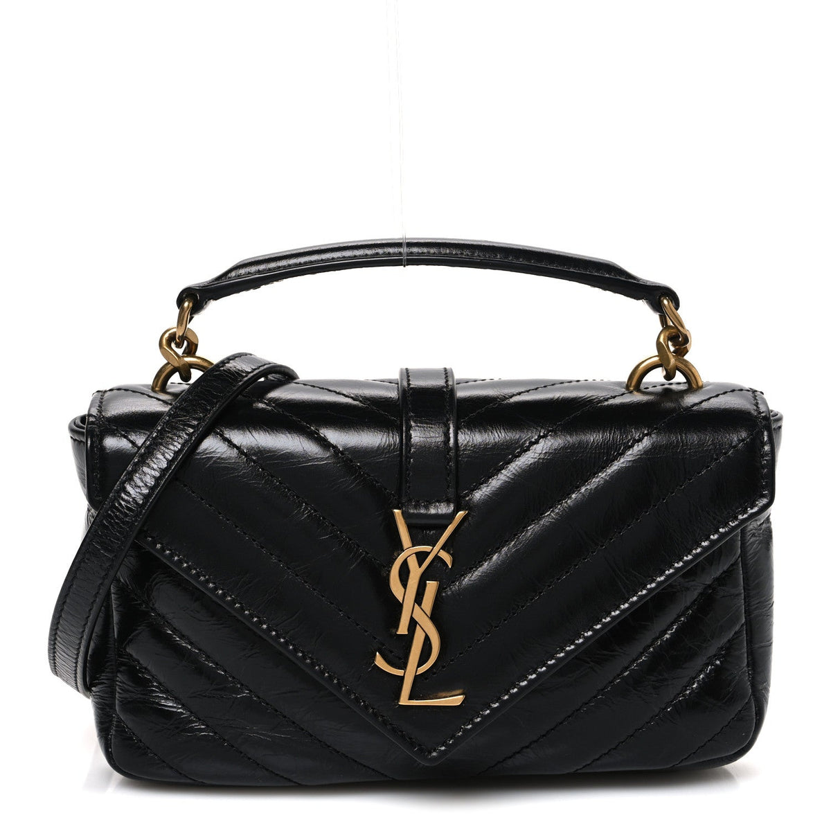 Shiny Calfskin Matelasse Chevron Monogram Mini College Bag Black