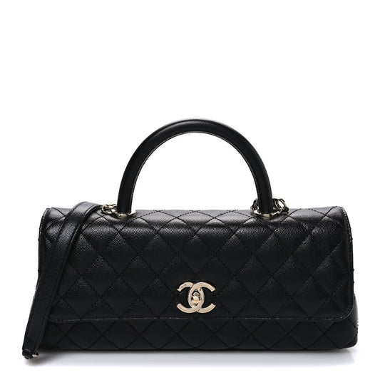 Caviar Quilted Maxi East West Coco Handle Flap Black Black Black