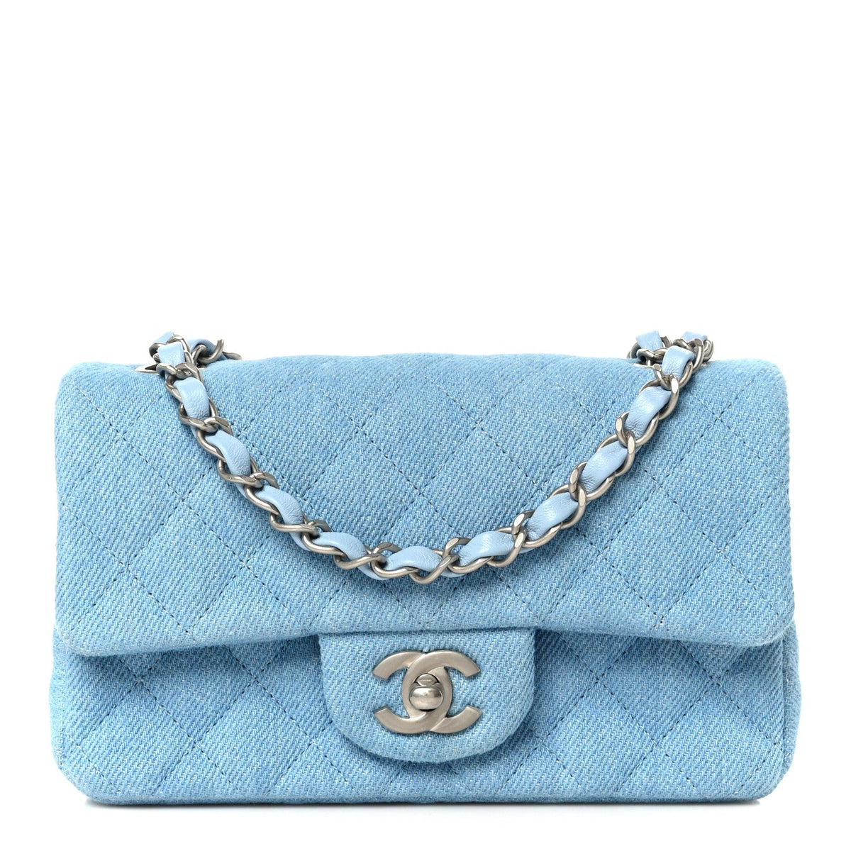 Denim Quilted Mini Rectangular Flap Blue