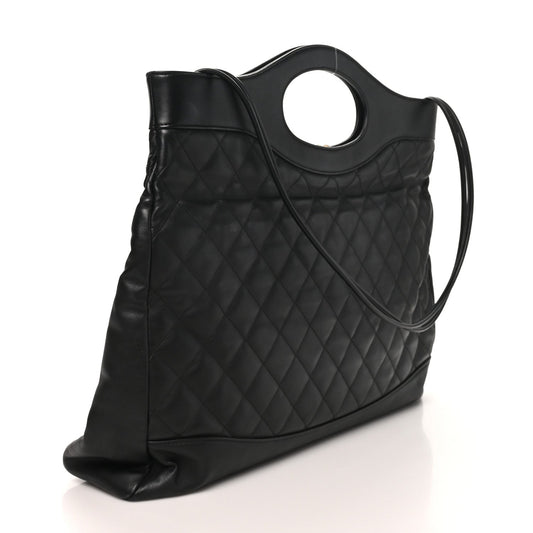 Lambskin Quilted Large 31 Shopping Bag Black