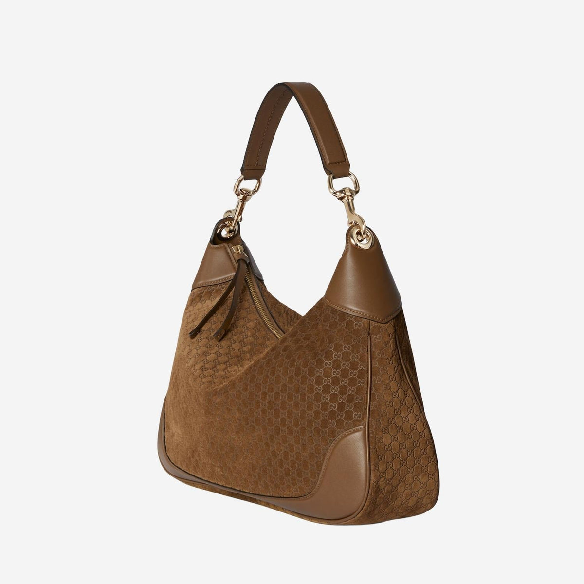 Gucci GG Monogram Embossed Suede Shoulder Bag — Brown